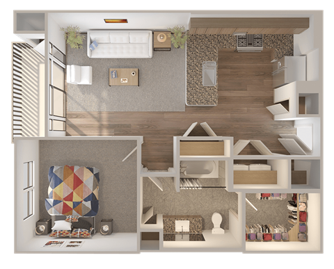 Floor plan for 1 bed, 1 bath, 945 sqft